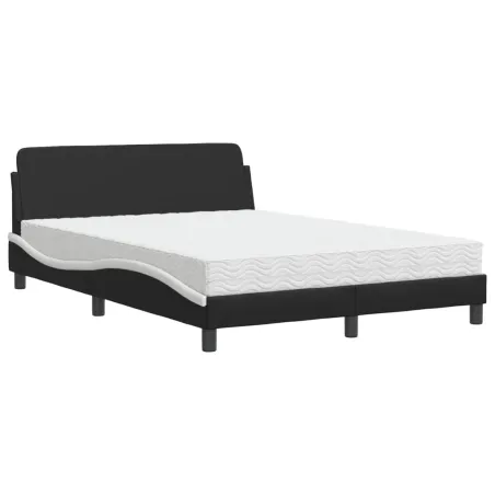 Lit avec matelas Dover noir et blanc 140x190 cm similicuir