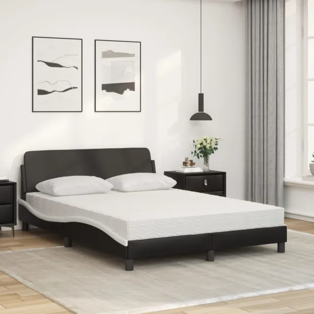 Lit avec matelas Dover noir et blanc 140x190 cm similicuir