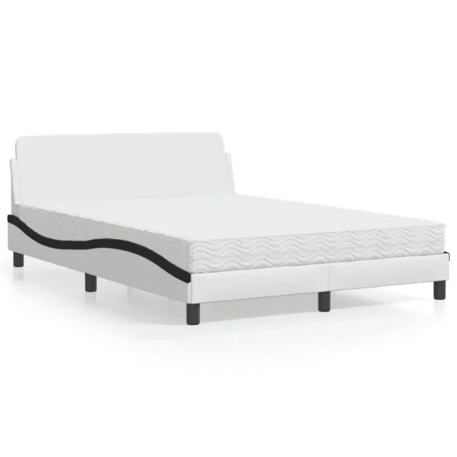 Lit avec matelas Dover blanc et noir 140x190 cm similicuir