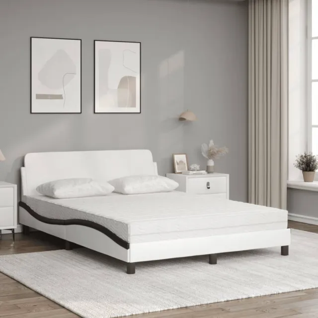 Lit avec matelas Dover blanc et noir 140x190 cm similicuir