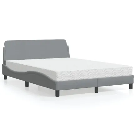 Lit avec matelas Dover gris clair 140x200 cm tissu