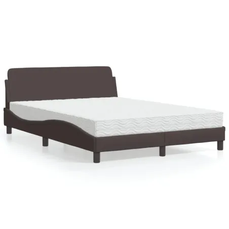 Lit avec matelas Dover marron foncé 140x200 cm tissu
