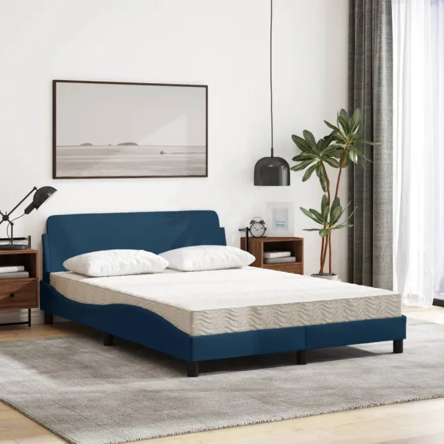 Lit avec matelas Dover bleu 140x200 cm tissu