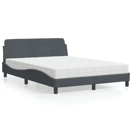 Lit avec matelas Dover gris foncé 140x200 cm velours