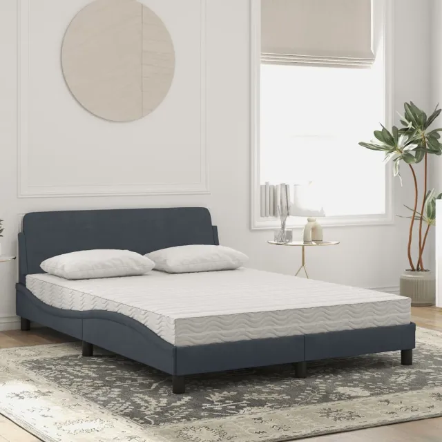 Lit avec matelas Dover gris foncé 140x200 cm velours