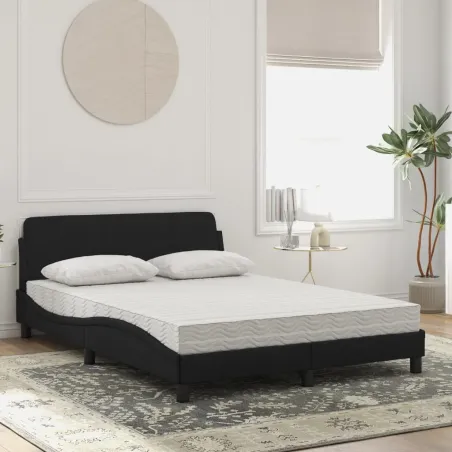 Lit avec matelas Dover noir 140x200 cm velours
