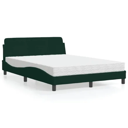 Lit avec matelas Dover vert foncé 140x200 cm velours
