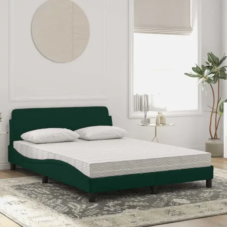 Lit avec matelas Dover vert foncé 140x200 cm velours