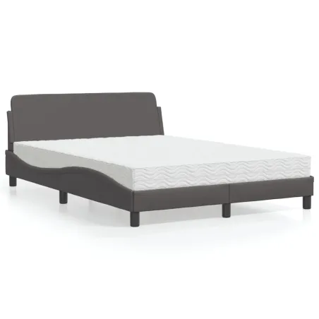 Lit avec matelas Dover gris 140x200 cm similicuir