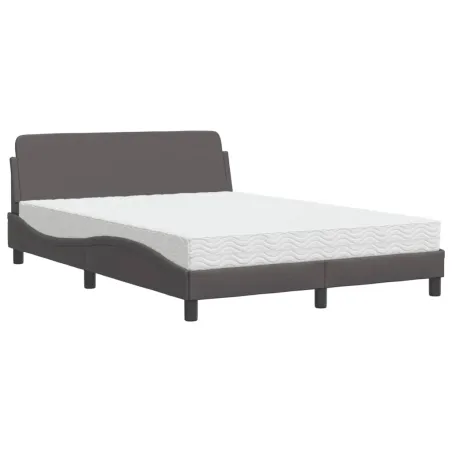 Lit avec matelas Dover gris 140x200 cm similicuir