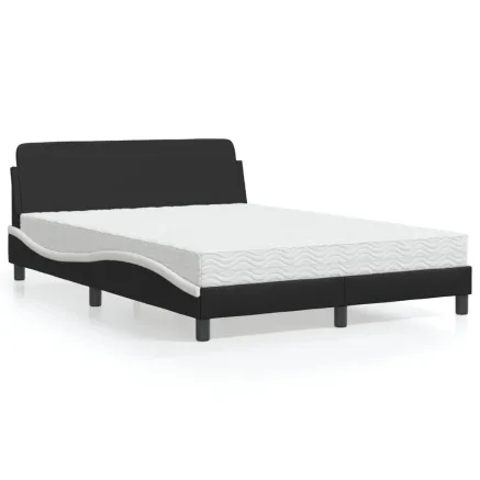 Lit avec matelas Dover noir et blanc 140x200 cm similicuir