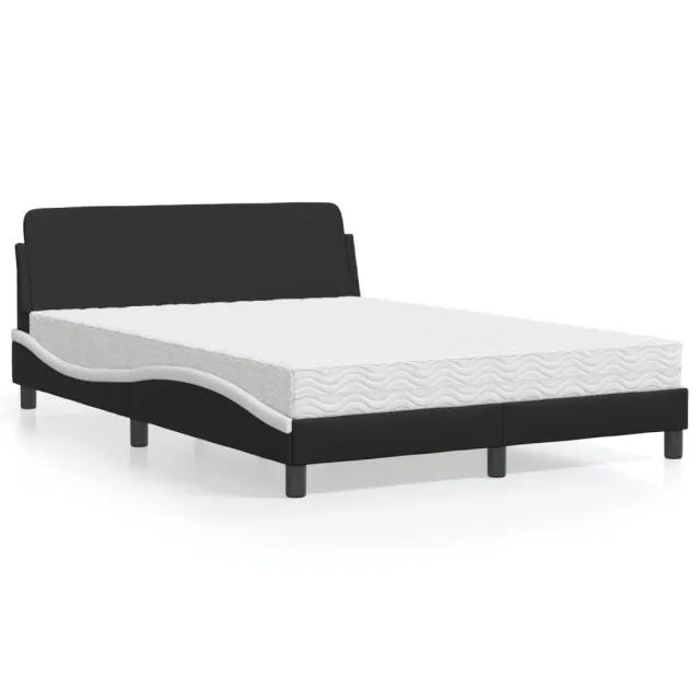 Lit avec matelas Dover noir et blanc 140x200 cm similicuir