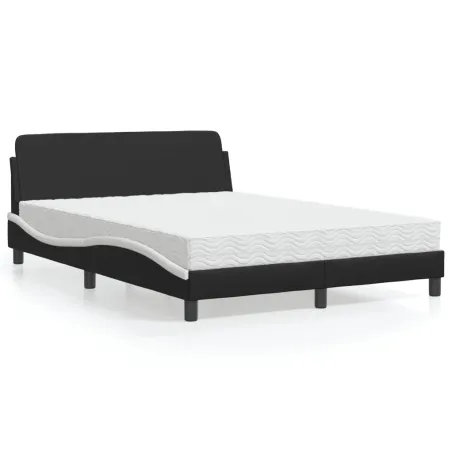 Lit avec matelas Dover noir et blanc 140x200 cm similicuir