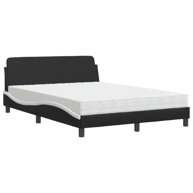 Lit avec matelas Dover noir et blanc 140x200 cm similicuir