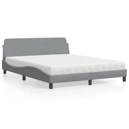 Lit avec matelas Dover gris clair 160x200 cm tissu