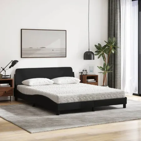 Lit avec matelas Dover noir 160x200 cm tissu