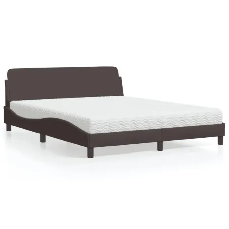 Lit avec matelas Dover marron foncé 160x200 cm tissu