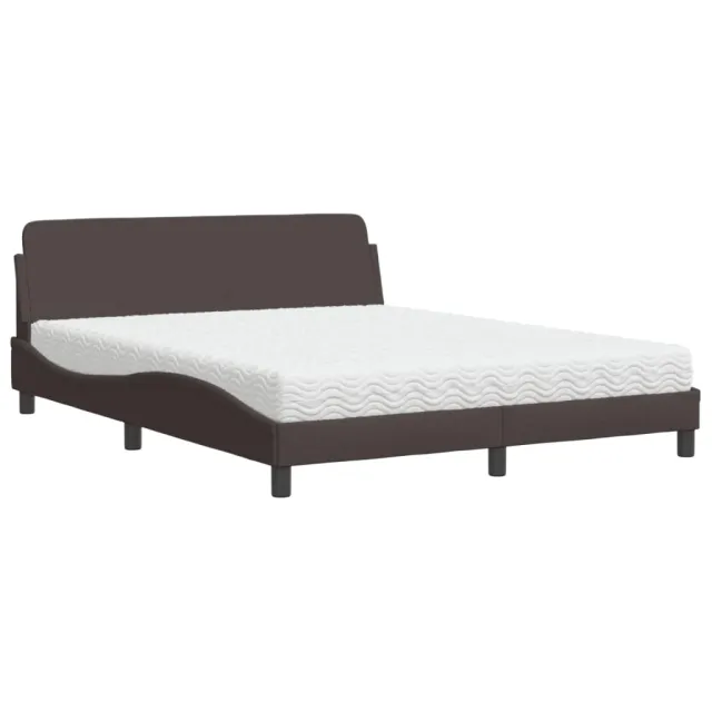 Lit avec matelas Dover marron foncé 160x200 cm tissu