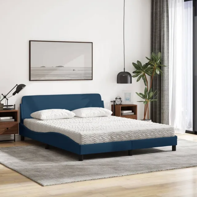 Lit avec matelas Dover bleu 160x200 cm tissu