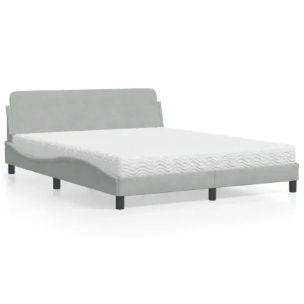Lit avec matelas Dover gris clair 160x200 cm velours