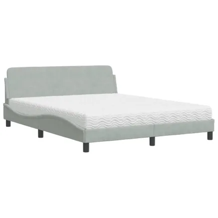 Lit avec matelas Dover gris clair 160x200 cm velours 2