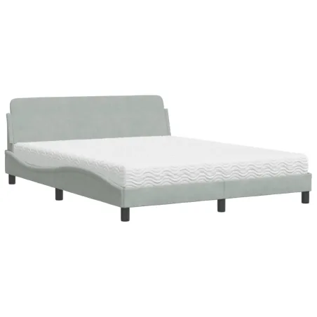 Lit avec matelas Dover gris clair 160x200 cm velours