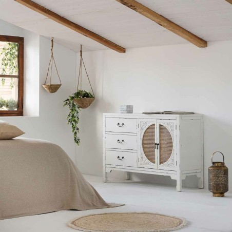 Aparador Alexandra House Living Blanco Ratán Madera de abeto 36 x 73