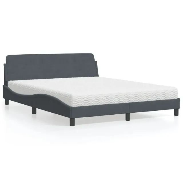 Lit avec matelas Dover gris foncé 160x200 cm velours