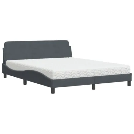 Lit avec matelas Dover gris foncé 160x200 cm velours 2