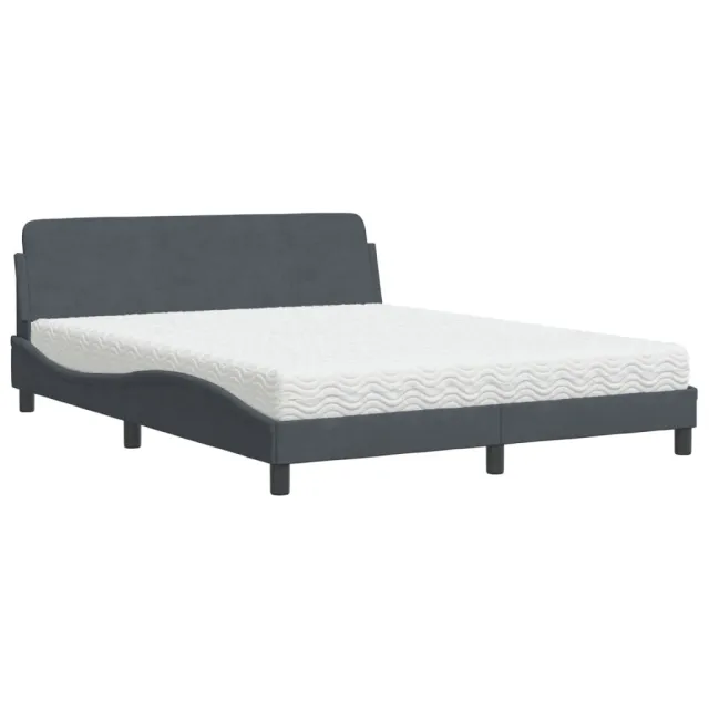 Lit avec matelas Dover gris foncé 160x200 cm velours