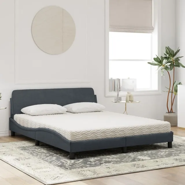 Lit avec matelas Dover gris foncé 160x200 cm velours