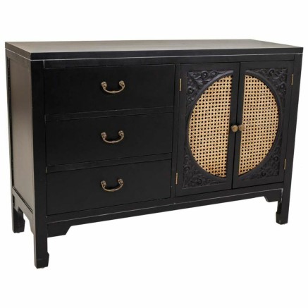 Buffet Alexandra House Living Noir Rotin Bois d'épicéa 36 x 73 x 106