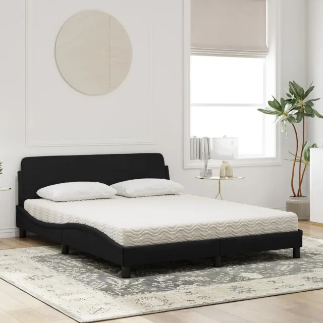Lit avec matelas Dover noir 160x200 cm velours