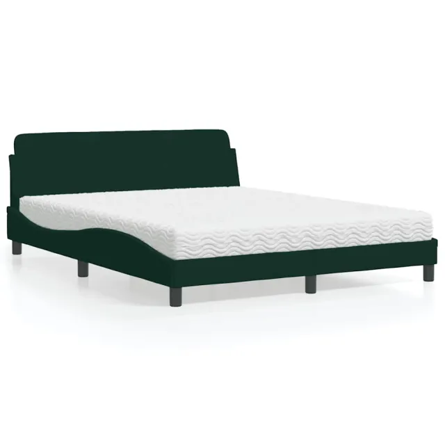 Lit avec matelas Dover vert foncé 160x200 cm velours