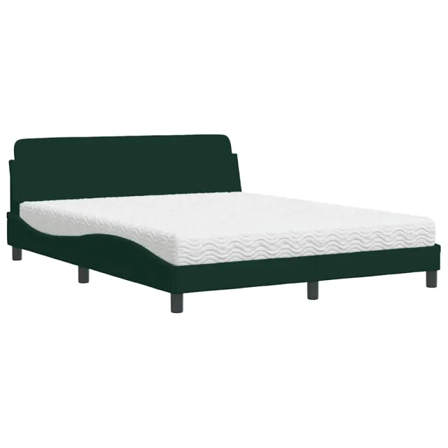 Lit avec matelas Dover vert foncé 160x200 cm velours