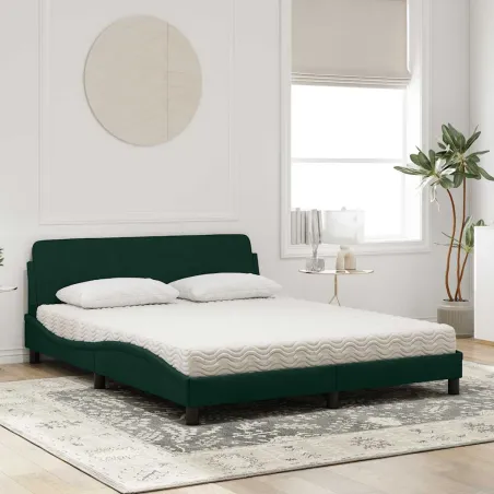 Lit avec matelas Dover vert foncé 160x200 cm velours