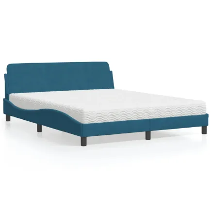 Lit avec matelas Dover bleu 160x200 cm velours