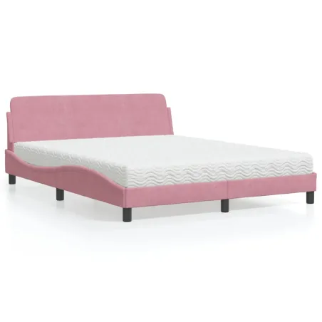 Lit avec matelas Dover rose 160x200 cm velours