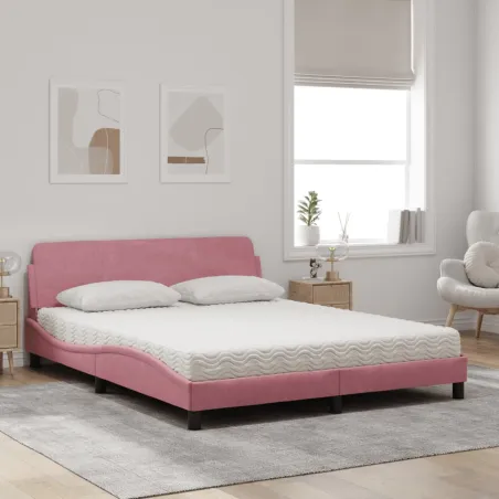 Lit avec matelas Dover rose 160x200 cm velours