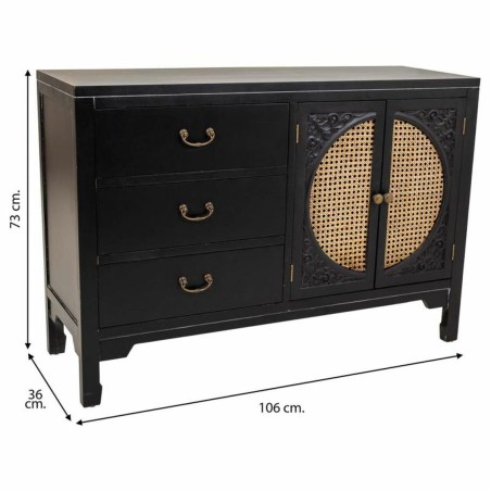 Buffet Alexandra House Living Noir Rotin Bois d'épicéa 36 x 73 x 106
