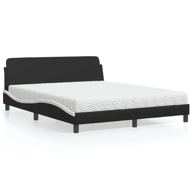 Lit avec matelas Dover noir et blanc 160x200 cm similicuir