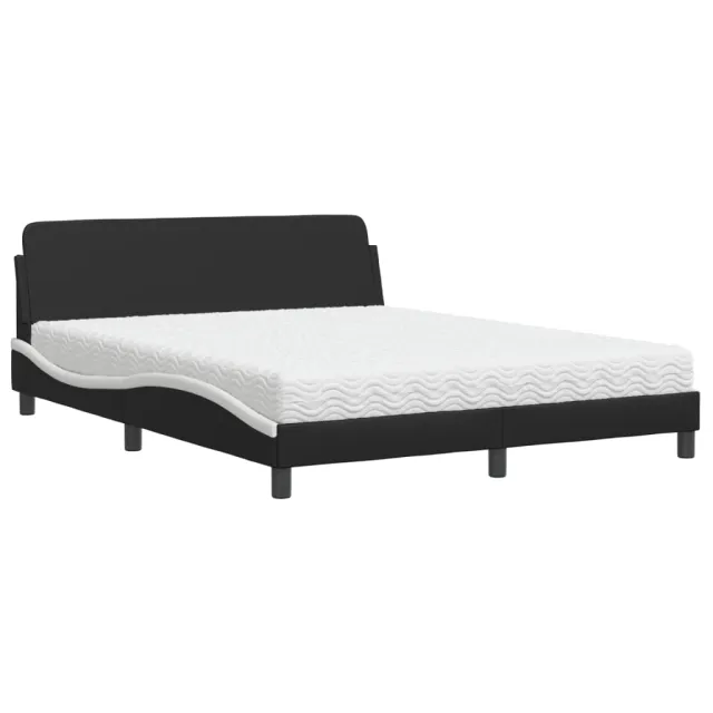 Lit avec matelas Dover noir et blanc 160x200 cm similicuir