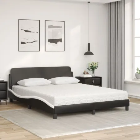 Lit avec matelas Dover noir et blanc 160x200 cm similicuir