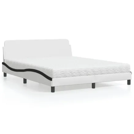 Lit avec matelas Dover blanc et noir 160x200 cm similicuir