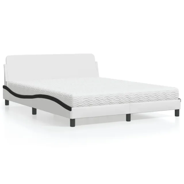 Lit avec matelas Dover blanc et noir 160x200 cm similicuir