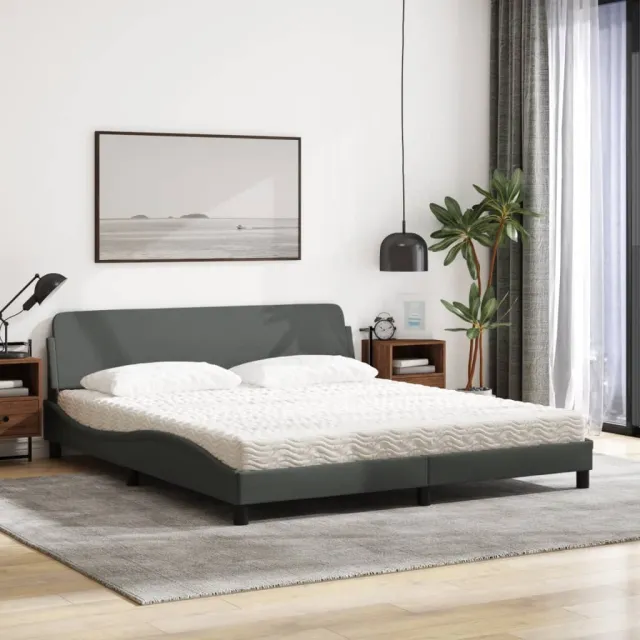 Lit avec matelas Dover gris foncé 180x200 cm tissu