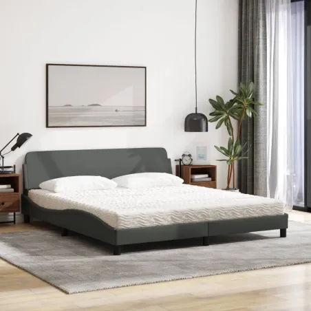Lit avec matelas Dover gris foncé 180x200 cm tissu