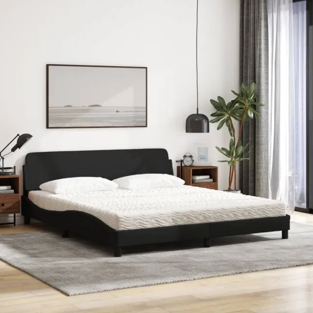 Lit avec matelas Dover noir 180x200 cm tissu