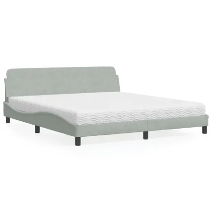 Lit avec matelas Dover gris clair 180x200 cm velours