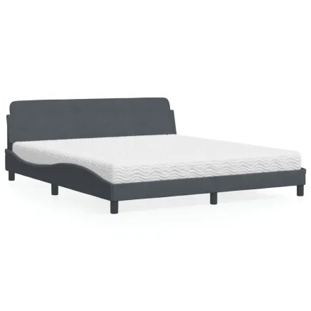 Lit avec matelas Dover gris foncé 180x200 cm velours